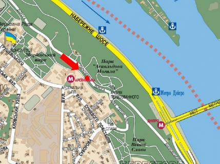 Ситилайт A в Киеве, 1.8x1.2  Паркова дорога вул., в районі "Зеленого театру", в бік Дніпровського спуску схема