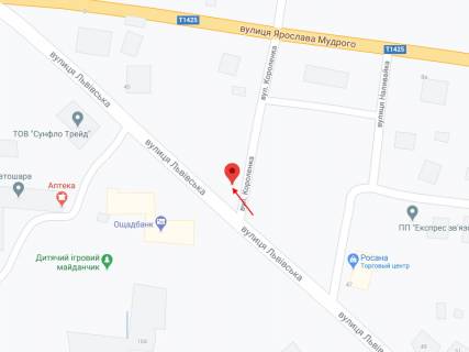 Билборд A в Жовкве Львівська вул. - Короленка вул. схема