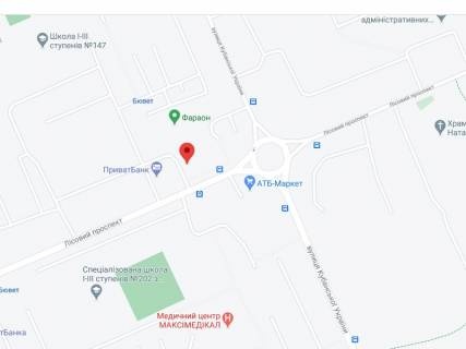 Видеоборд A в Киеве Лісовий пр., 25, аптека "Мед Сервіс", №К006, прайс за ролик 10 сек 1 вихід/5 хвилин, з 8:00-22:00. Розрахунок для інших параметрів трансляції уточнюйте у менеджера. - 301197 схема