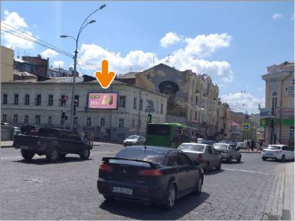 Видеоборд B в Харькове Сумская ул. - Скрипника ул., в центр, стоимость за 60 выходов в час ролика длительностью - 8 сек. - 291692 фото 1