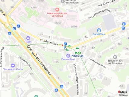 Видеоборд A у Києві Мечникова вул., 10/2, біля ст.м. "Кловська", прайс за трансляцію ролика 10 сек 1вихід/80 сек, з 0:00 до 23:59 - 402378 схема