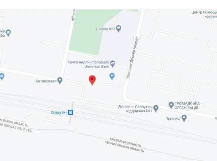 Видеоборд A в Славутиче Привокзальна пл., 7, аптека "Мед Сервіс", №К023, прайс за ролик 10 сек 1 вихід/5 хвилин, з 8:00-22:00. Розрахунок для інших параметрів трансляції уточнюйте у менеджера. - 301515 схема