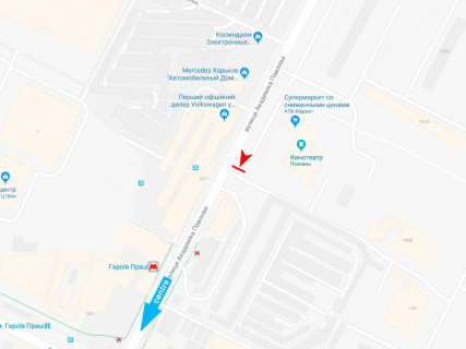 Билборд B в Харькове, 3x6  Павлова вул., 160, кінотеатр "Познань", в центр схема