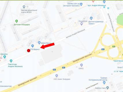 Білборд, Бігборд (Борд)  A у Києві, 3x6  Малятко вул., 25/1, біля супермаркету "АТБ", в сторону ст.м. "Дарниця" схема