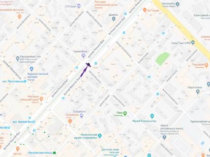 Видеоборд A в Киеве, 1.8x1.2  Верхній Вал вул., 48/28 - Волоська вул., прайс за трансляцію ролика 10 сек 1вихід/80 сек, з 0:00 до 23:59 - 431078 схема