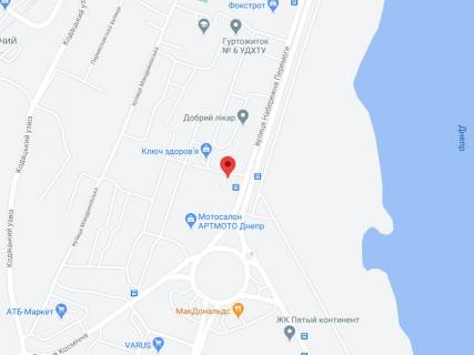 Видеоборд A в Днепр (Днепропетровск) Набережна Перемоги вул., 102д, аптека "Мед Сервіс", №Дп027, прайс за ролик 10 сек 1 вихід/5 хвилин, з 8:00-22:00. Розрахунок для інших параметрів трансляції уточнюйте у менеджера. - 301327 схема