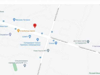 Видеоборд A у Сєвєродонецьку Гвардейский пр., 63/147, аптека "Мед Сервис", №Дн148, прайс за ролик 10 сек 1 виход/5 минут, с 8:00-22:00. Расчет для других параметров трансляции уточняйте у менеджера. - 301512 схема
