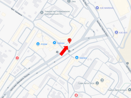 Билборд B в Сумах, 3x6  Лушпи пр., навпроти ТЦ "Березка", супермаркетів "АТБ", "Watsons", з центру схема
