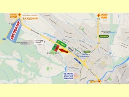 Билборд  в Ивано-Франковске, 3x6  Калуське шосе, навпроти АЗС "ВОГ", зупинка схема