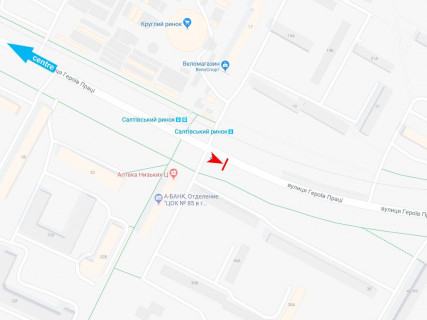 Ситилайт A в Харькове, 1.8x1.2  Нескорених (кол. Героїв Праці) вул., 36, зупинка "Салтівський ринок", з центру схема