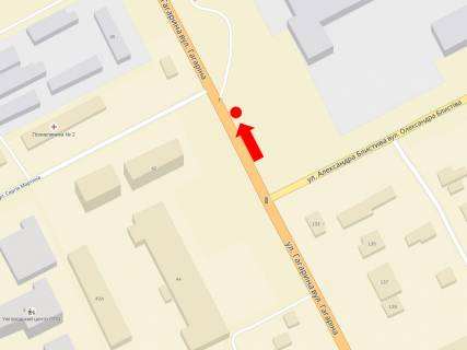 Билборд  в Ужгороде, 3x6  Карпатської України (Гагаріна) вул. / Мартина вул. (кол. Паризької комуни вул.), біля АЗС "ОККО", в центр схема