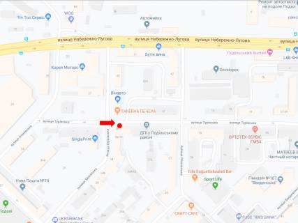 Ситилайт A в Киеве, 1.8x1.2  Туровська вул., 10/36 - вул. Юрківська, в сторону центру схема