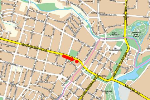 Ситилайт A в Сумах, 1.8x1.2  Іллінська вул. (кол. Червоногвардійська вул.), 5, в бік 1-ої Набережної вул. р. Стрілки схема