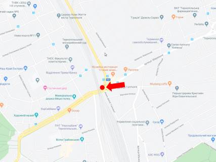 Білборд, Бігборд (Борд)   у Тернополі, 3x6  Збаразька вул., / Крушельницкої вул., біля з/д мосту схема