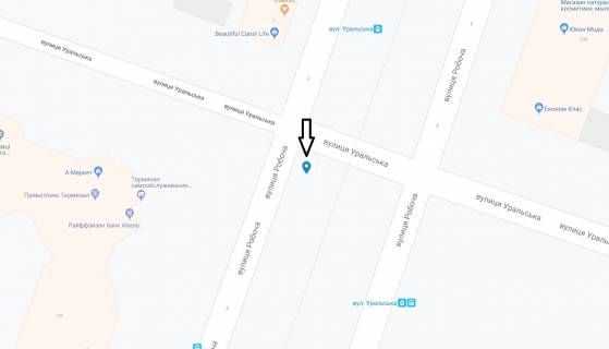 Билборд B в Днепр (Днепропетровск), 6х3  вул. Робоча - вул. Національної Гвардії (Уральська), на світлофорі, до центру схема