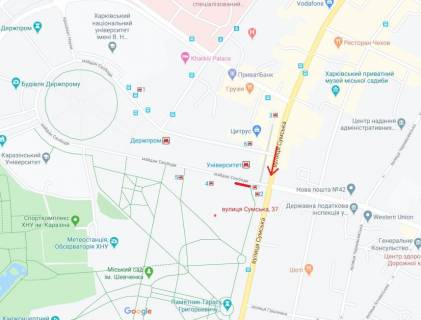 Видеоборд A в Харькове Сумська вул., 37, фасад Палацу піонерів, в сторону пл. Волі, прайс за трансляцію ролика довжиною 10 сек, 8:00-22:00, 1 вихід/3 хвилини (280 виходів/день). Розрахунок інших конфігурацій уточнюйте у менеджера. - 291246 схема