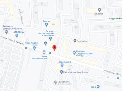 Видеоборд A у Івано-Франківську Хоткевича (Братів Майданських ) вул., 65, аптека "Мед Сервіс", №Л039, прайс за ролик 10 сек 1 вихід/5 хвилин, з 8:00-22:00. Розрахунок для інших параметрів трансляції уточнюйте у менеджера. - 301371 схема