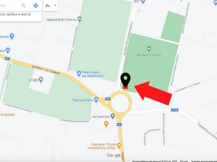 Билборд A в Прилуках Котляревського вул., біля запасного виходу зі стадіону "Супутник", коло схема