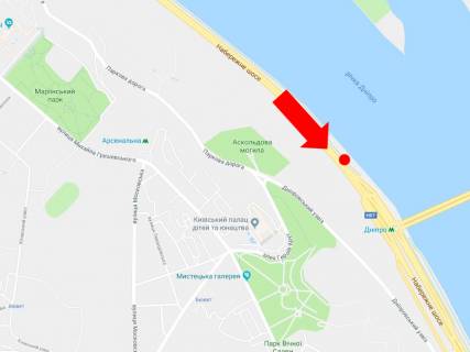 Бэклайт B в Киеве, 2.3x3.14  Набережне шосе вул., 300 м. до ст.м. "Дніпро", з боку Подолу схема