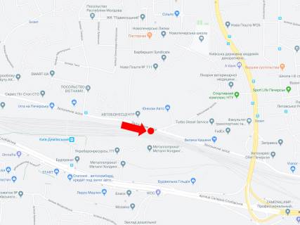 Билборд  в Киеве, 3x6  Залізничне шосе - Військовий проїзд, ЖК "Новопечерські липки", в сторону вул. Бойчука (колиш. вул. Кіквідзе) схема