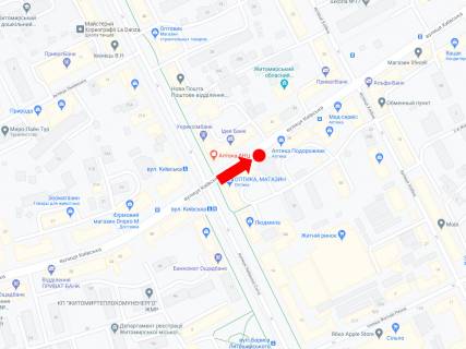 Citylight  in Zhytomyr, 1.8x1.2  Kiivs'ka st., 54, bila CUMa, zupinka, z centru scheme