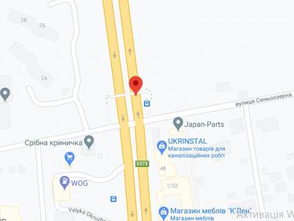 Білборд, Бігборд (Борд)  A у Києві Велика Окружна дорога - Синьоозерна вул., в сторону Пуща-Водиці, права сторона. Монтаж + демонтаж оплачується окремо, вартість робіт дорівнює вартості дод. зміни сюжету схема