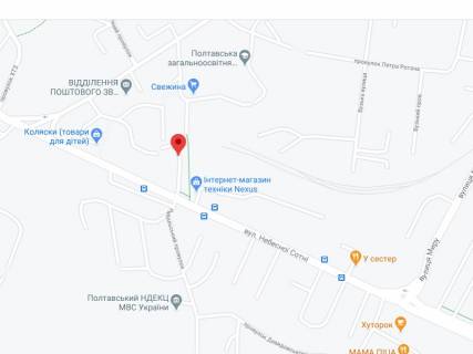 Видеоборд A у Полтаві вул. Небесної Сотні (Леніна)., 61, аптека "Мед Сервіс", №Х046, прайс за ролик 10 сек 1 вихід/5 хвилин, з 8:00-22:00. Розрахунок для інших параметрів трансляції уточнюйте у менеджера. - 301491 схема