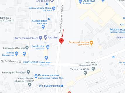 Билборд B в Николаеве Богоявленський просп. (Жовтневий просп.)., 21, навпроти - Будівельників вул. схема
