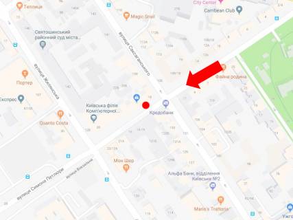 Сiтiлайт A у Києві, 1.8x1.2  Петлюри вул., 18 / вул. Саксаганського, в бік центрального залізничного вокзалу схема