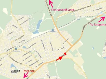 Билборд A в Высоком, 3x6  Сімферопольське шосе, с. Високий, пост ДАІ, (1), в'їзд в місто схема