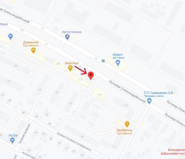 Билборд A в Белой Церкви, 3х6  б-р Олександрійський, 117/125 (м-н Центро) схема