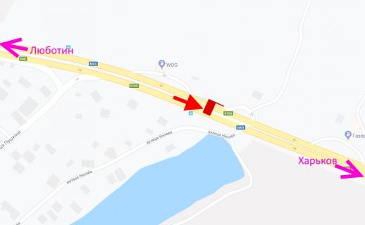 Билборд B в Коротыче, 3x6  Траса Київ - Харків, 466 км - с. Коротич, АЗС "WOG", (1), у бік м. Харків схема