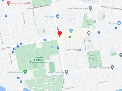Билборд B в Кривом Роге, 3x6  Металургів пр. - Соборності вул., 29-Б, в сторону Криворіжсталь вул. схема
