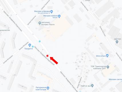 Билборд  в Киеве, 3x6  Корольова пр., 4 - Олександра Махова вул. (Жолудєва), роздільник, в бік просп. Леся Курбаса (50-річчя Жовтня) схема