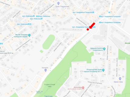 Ситилайт A в Львове, 1.8x1.2  Сахарова вул., 12, зуп. "Трамвайне депо", з центру схема