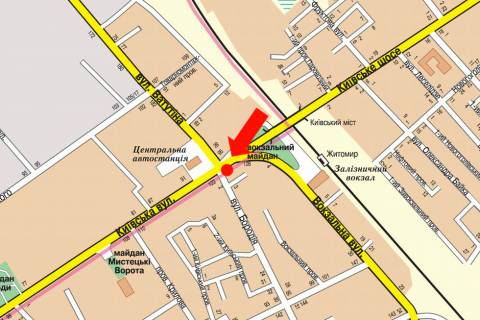 Prismatron, Prism B in Zhytomyr, 3x6  Kiivs'ka st. / Petluri st. (kol. Borodia st.), bila avtovokzalu, na svitlofori, v centr - 18399 scheme
