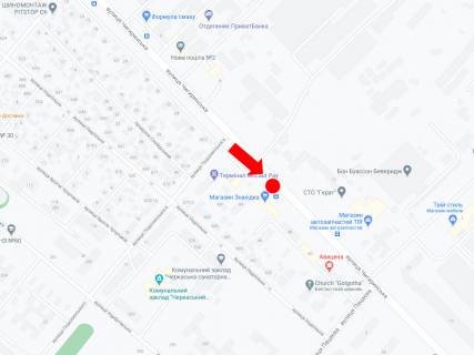 Билборд A в Черкассах, 3x6  Чигиринська вул., 42 / Подолинського вул., з центру схема