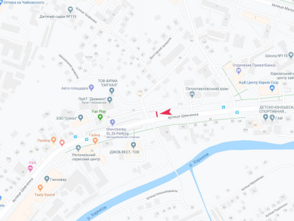 Билборд A в Харькове, 3x6  Шевченка вул., 111/1 - Великий Данилівський пров., в центр схема