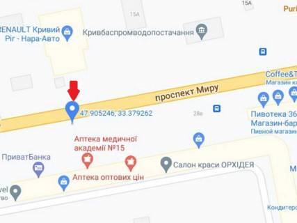 Ситилайт B в Кривом Роге, 1.8x1.2  Миру пр., 28, у бік Центрально-Міського ринку схема