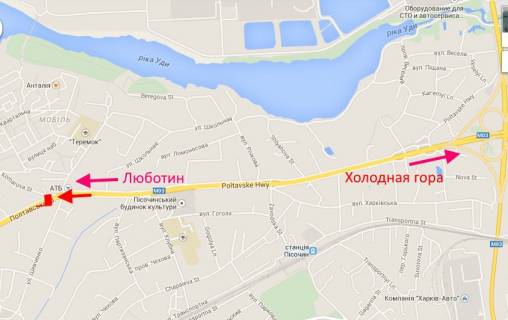 Билборд B в Песочине, 3x6  Полтавський шлях - с. Пісочин, Комарова вул., (2), з центру схема