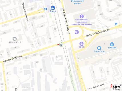 Видеоборд A в Луцке Соборності пр. - Перемоги пр., міст ТамТам, прайс за ролик 6 сек., Виходи 75 виходів / год. ТРЦ Порт Сіті, в сторону Чорновола вул. - 286629 схема