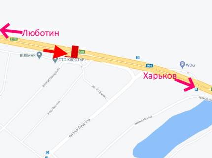 Билборд A в Коротыче, 3x6  Траса Київ - Харків, 465 км - с. Коротич, СТО, (2), у бік м. Харків схема