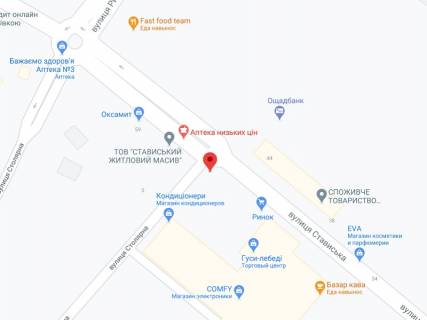Видеоборд A у Могилів-Подільському Стависька вул., 47, аптека "Конекс", прайс за ролик 10 сек 1 вихід/5 хвилин, на двосторонньому екрані, від 144 виходів на день. Розрахунок для інших параметрів трансляції уточнюйте у менеджера. - 301450 схема