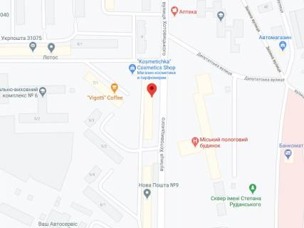 Видеоборд A в Хмельницком Хотовицького вул., 7, аптека "Конекс", прайс за ролик 10 сек 1 вихід/5 хвилин, на двосторонньому екрані, від 144 виходів на день. Розрахунок для інших параметрів трансляції уточнюйте у менеджера. - 301587 схема