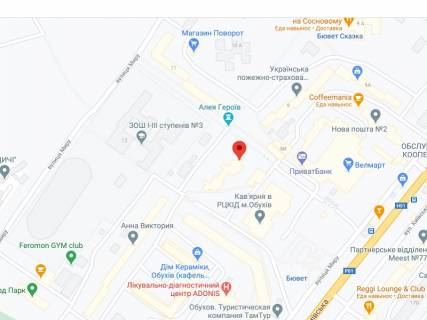 Видеоборд A у Обухові Миру вул., 13А, аптека "Нова аптека", прайс за ролик 10 сек 1 вихід/5 хвилин, на двосторонньому екрані, від 144 виходів на день. Розрахунок для інших параметрів трансляції уточнюйте у менеджера. - 301476 схема