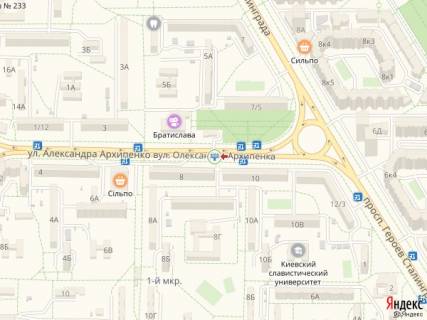 Билборд B в Киеве Архипенко вул. (колиш. Залки), 8, біля супермаркету "Сільпо", до Йорданська вул. (Лайоша Гавро) схема
