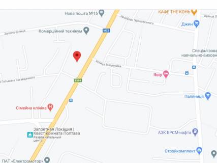 Видеоборд A у Полтаві Європейська вул. (Фрунзе)., 104, аптека "Мед Сервіс", №Х036, прайс за ролик 10 сек 1 вихід/5 хвилин, з 8:00-22:00. Розрахунок для інших параметрів трансляції уточнюйте у менеджера. - 301488 схема