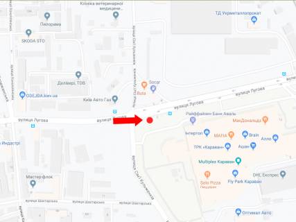 Видеоборд A в Киеве, 3x6  Лугова вул. - Сім'ї Кульженків вул. (колиш. Дегтяренка вул.), біля ТРЦ "Караван", на світлофорі, в сторону Богатирської вул. - 583742 схема