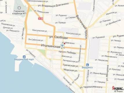 Билборд A в Бердянске Центральная ул. - Итальянская ул. схема