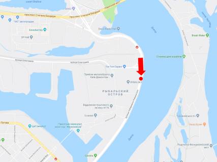 Білборд, Бігборд (Борд)   у Києві, 3x6  Набережно-Рибальська вул., 850м до Подільсько-Воскресенського мосту, навпроти клубу "5-й елемент", в бік Набережно-Хрещатицької вул. схема